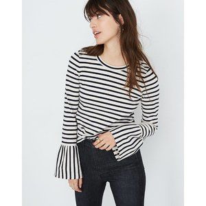 Madewell Stripe-Play Ruffle-Cuff Top in Cream/Black - Size Small